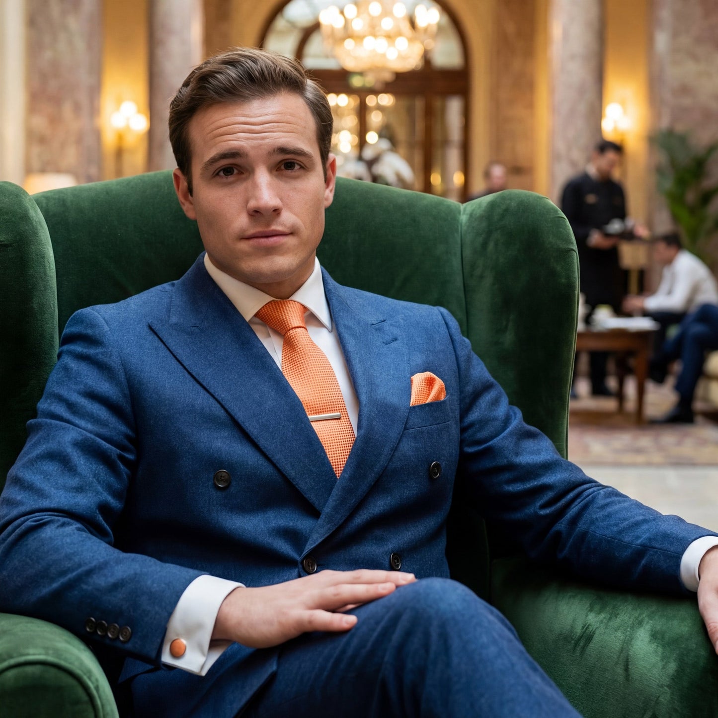 Cagliari · conjunto de corbata naranja con pañuelo de bolsillo, gemelos y pasador de corbata