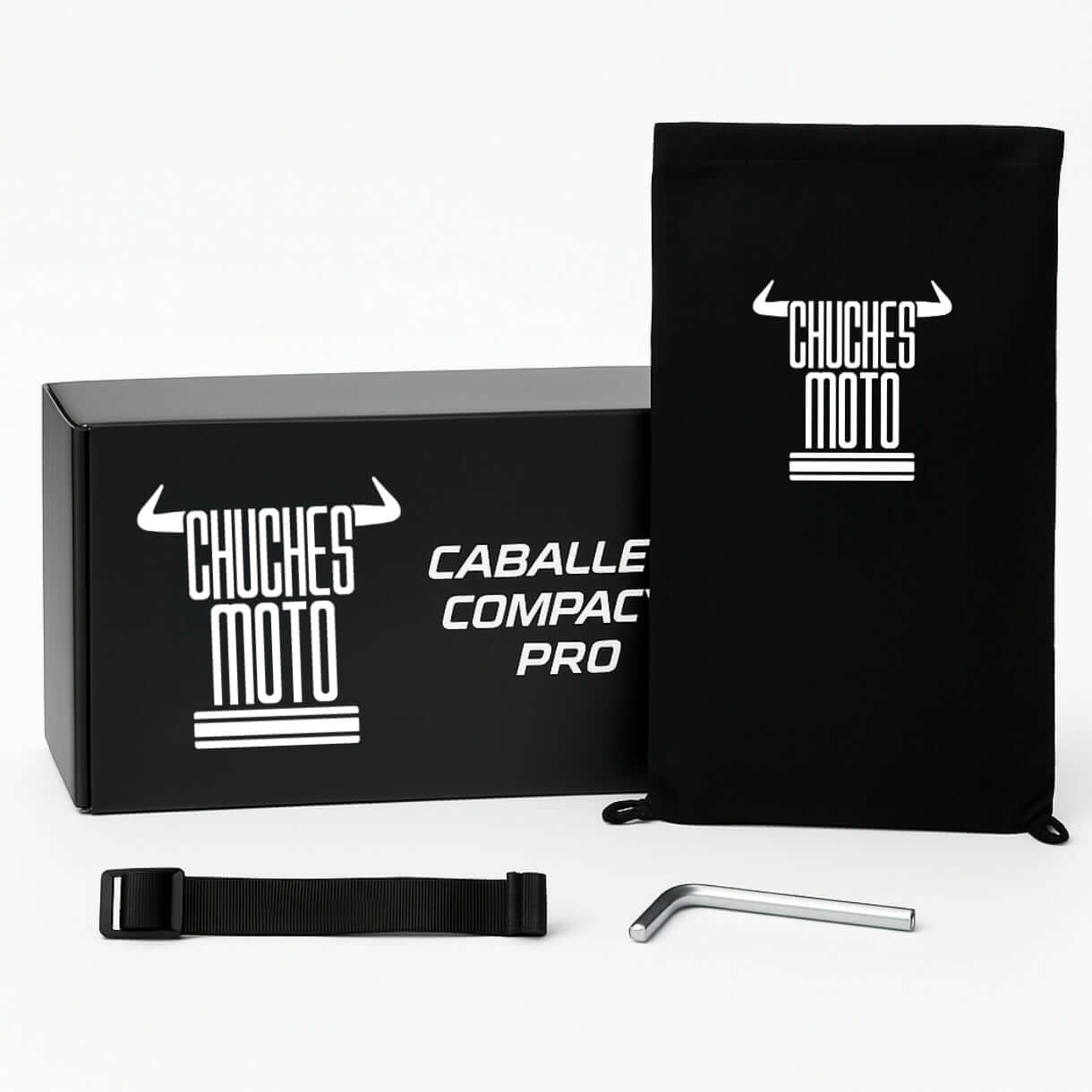 Caja Caballete Compacto PRO Chuches Moto con accesorios - bolsa, correa y llave allen