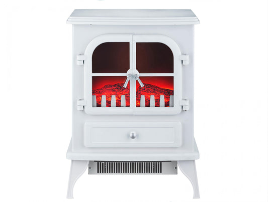 Chimenea Eléctrica de Suelo Retro Blanca efecto llama LED realista