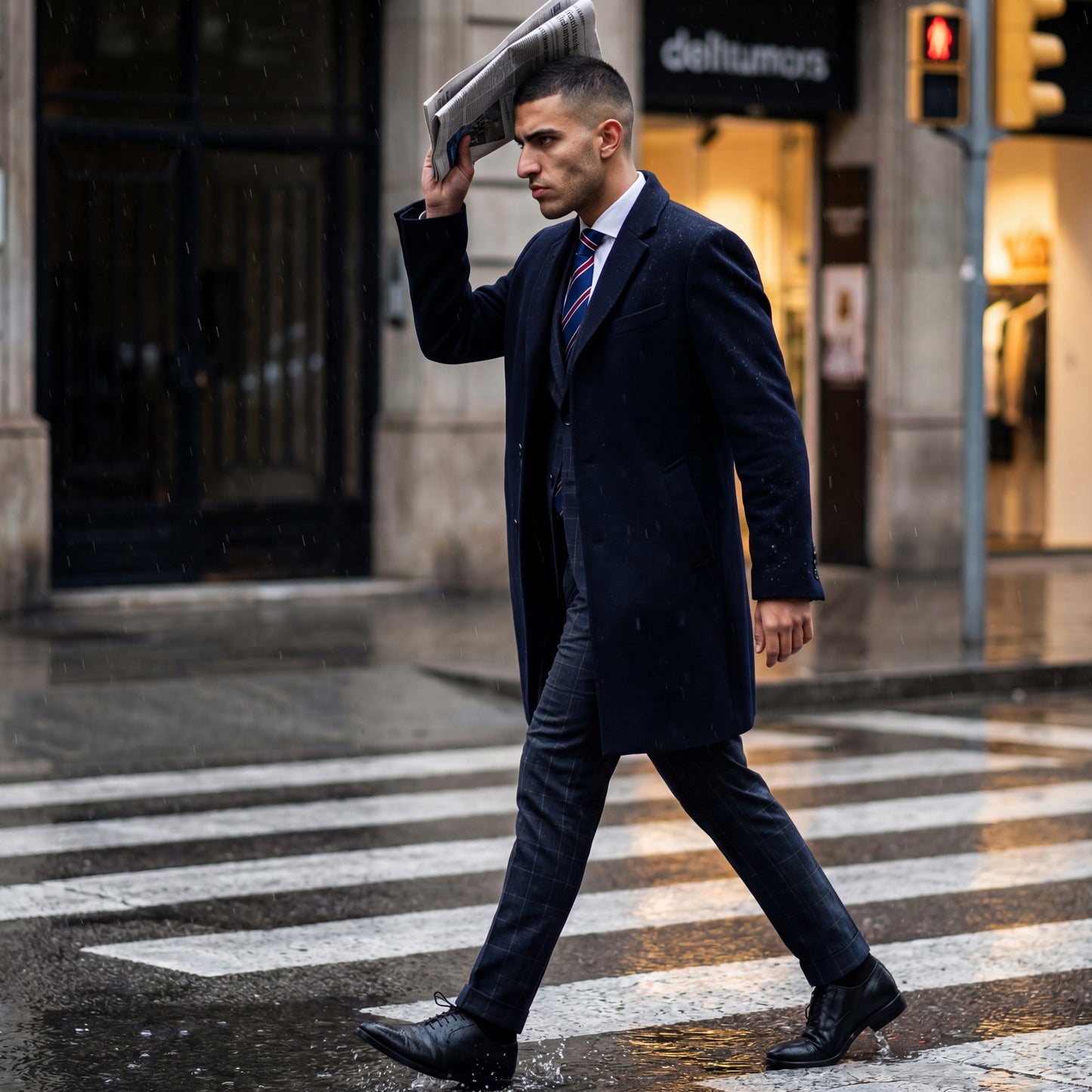 Cheltenham · Corbata azul marino 100% seda con rayas granates y blancas