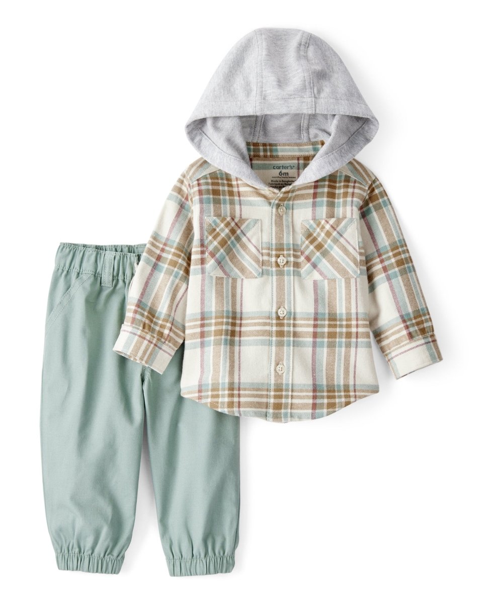 Conjunto 2 piezas camisa de cuadros con capucha y joggers