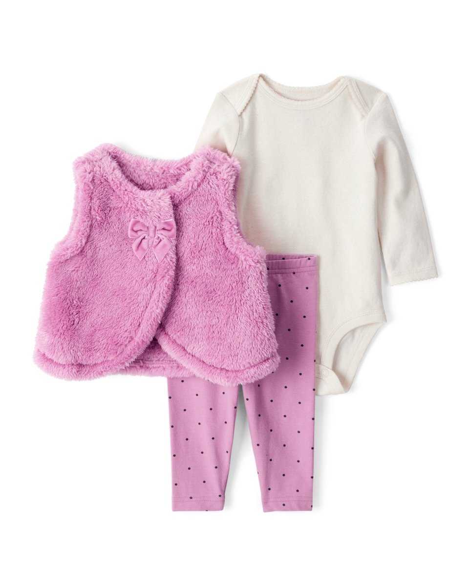 Conjunto 3 piezas chaleco de peluche, body y pantalón floral