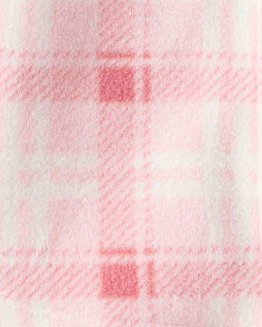 Conjunto de tres piezas con cárdigan rosa de cuadros, body y pantalón