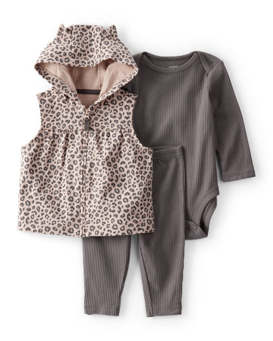 Conjunto 3 piezas con chaleco de leopardo y orejitas 3D