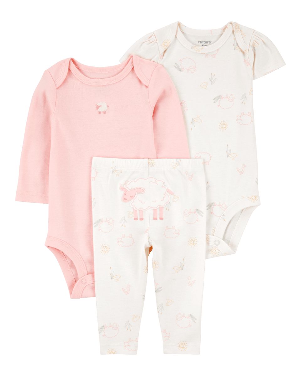 Conjunto tres piezas dos bodies y pantalón con diseño oveja