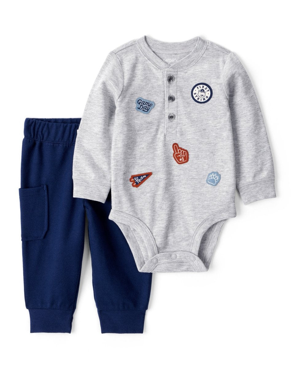 Conjunto dos piezas con body estampado y pantalón de algodón