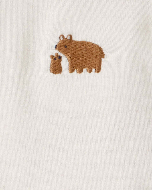 Conjunto tres piezas bodies manga larga y pantalón con oso marrón y blanco