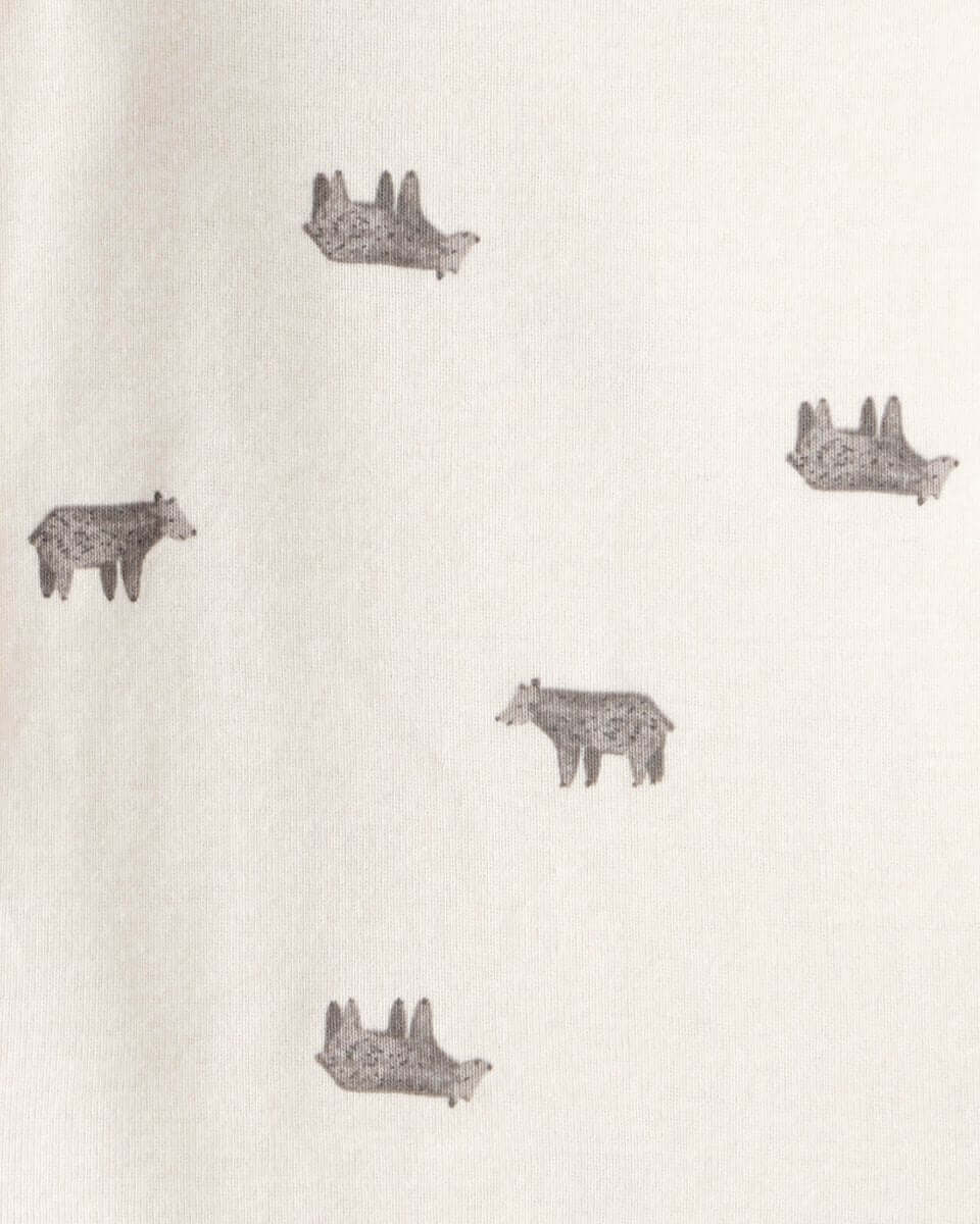 Conjunto tres piezas chaleco con oso, body y pantalón marfil