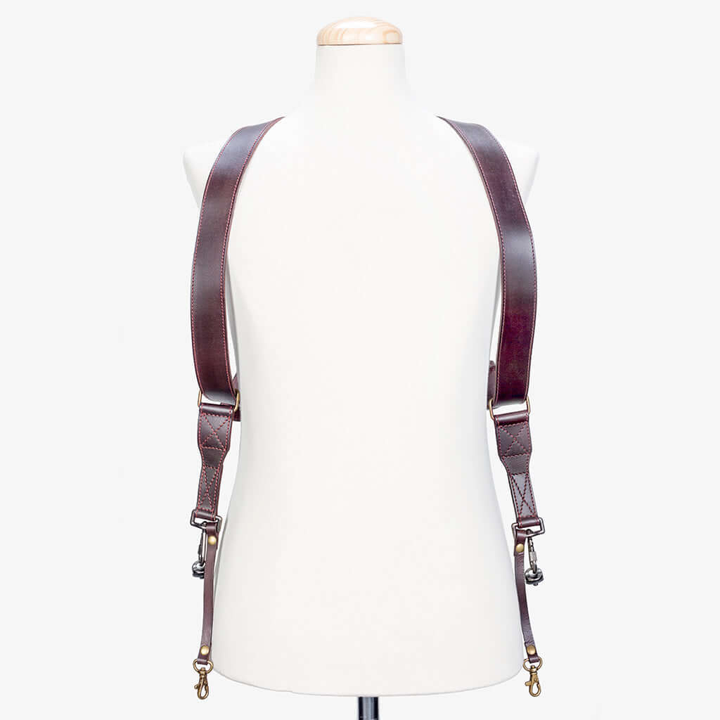 Brown & Red Dual Leather Camera Strap double harness for two cameras