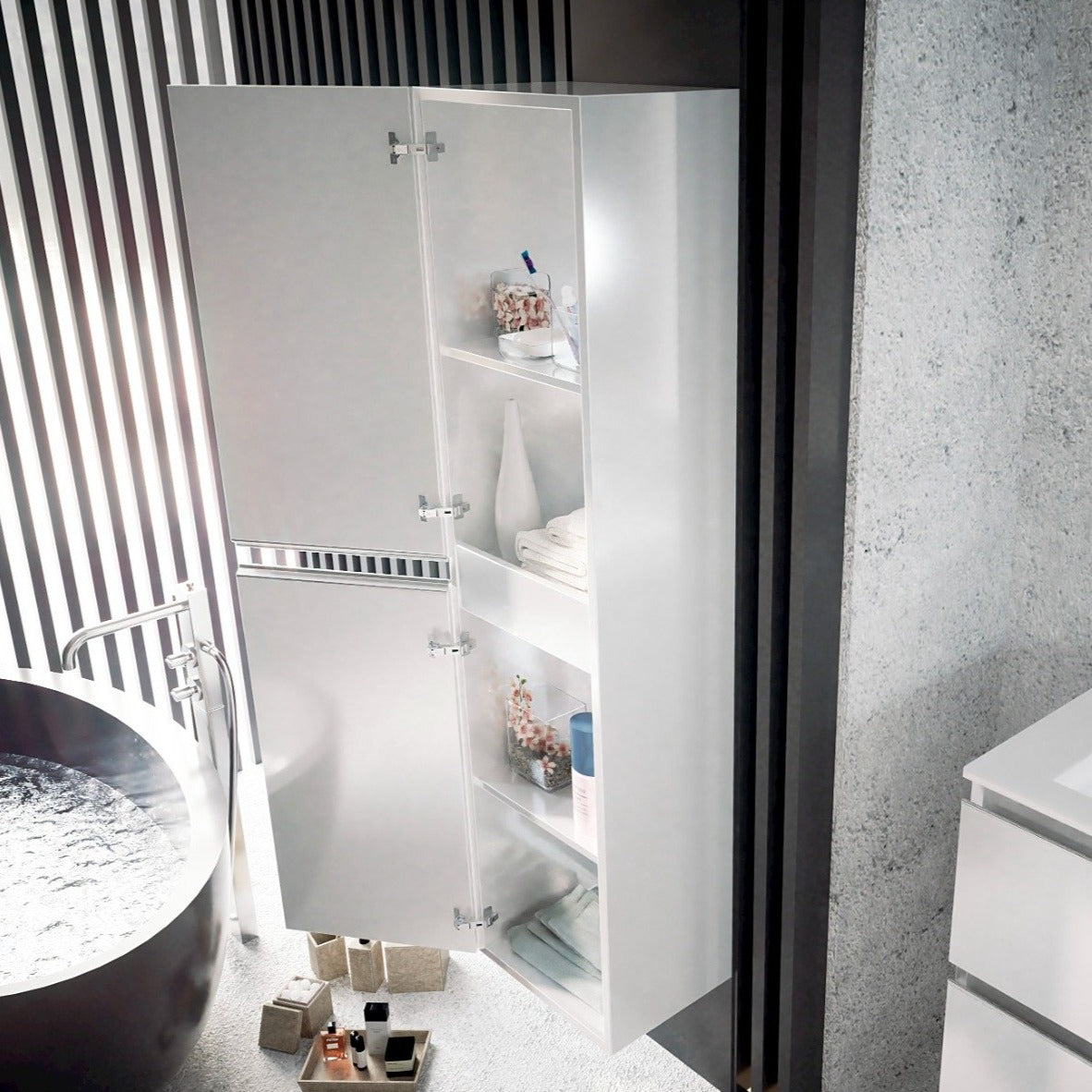 ¿Buscas un mueble de baño moderno, funcional y con diseño premium? El pilar blanco brillo es tu elección inteligente.