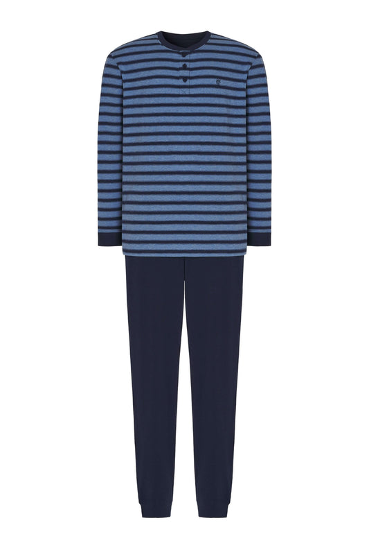 Pijama Hombre Largo Tapeta Punto Rayas - Azul 5308_36