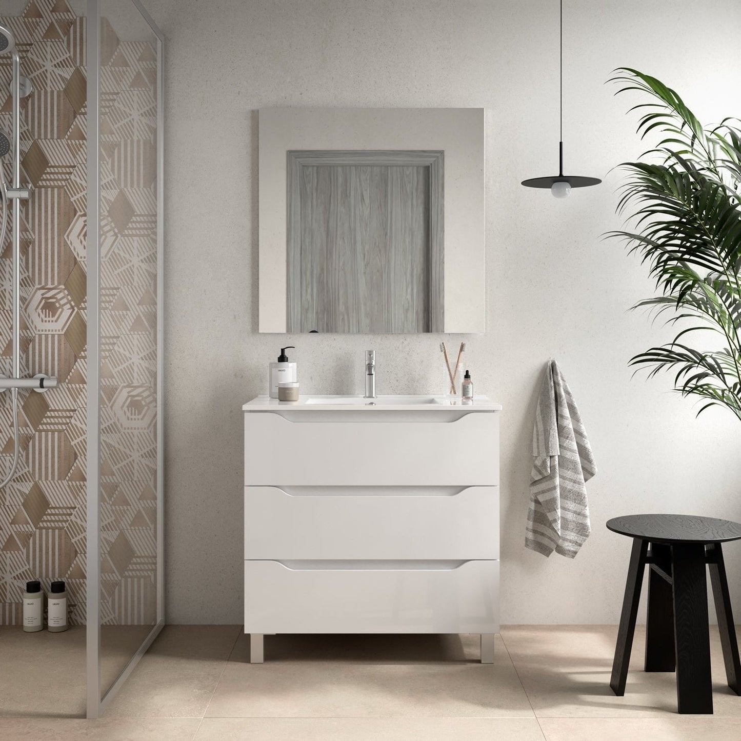 BATHME TRIO Conjunto Completo Mueble de Baño 3 Cajones Color Blanco Brillo