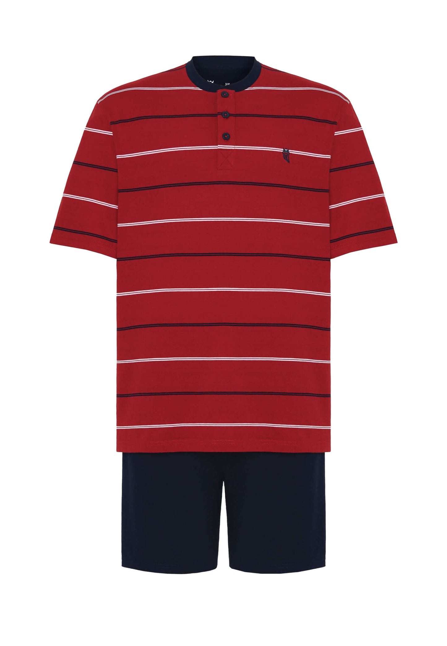 Pijama Hombre Verano Corto Tapeta Algodón Punto Rayas - Rojo 3562_94
