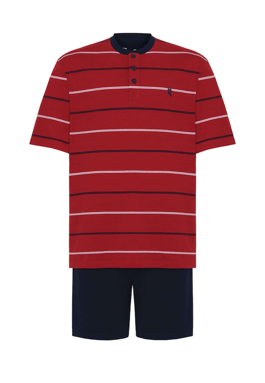 Pijama Hombre Verano Corto Tapeta Algodón Punto Rayas - Rojo 3562_94