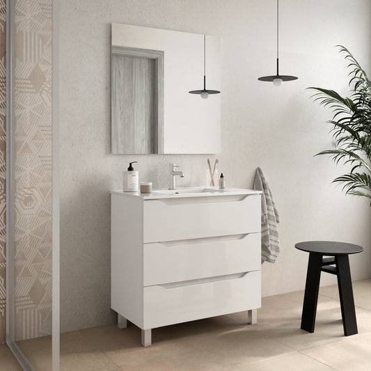 BATHME TRIO Conjunto Completo Mueble de Baño 3 Cajones Color Blanco Brillo