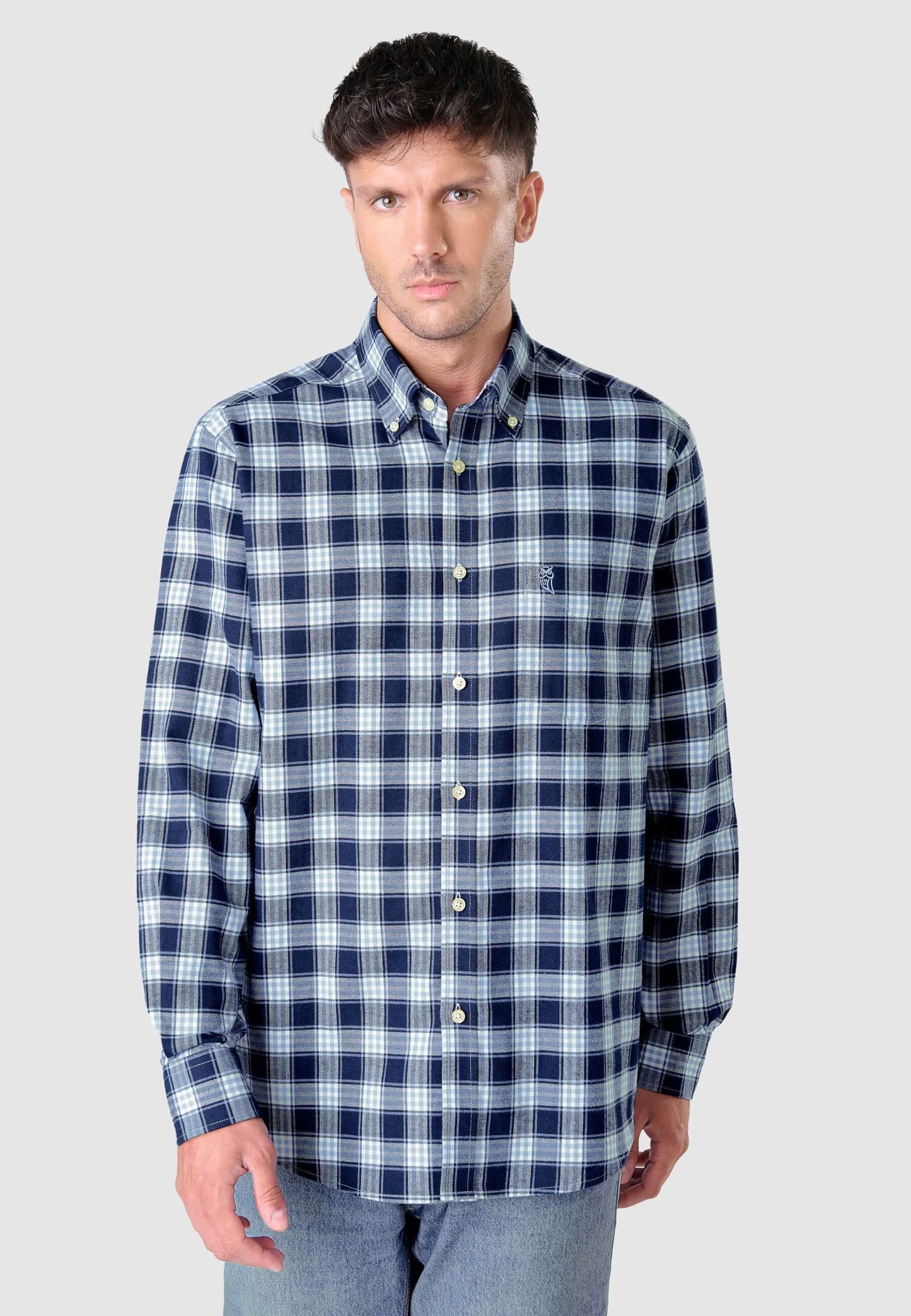 Camisa Hombre Franela Cuadros Algodón Invierno Premium con Bolsillo - Azul 0400_36