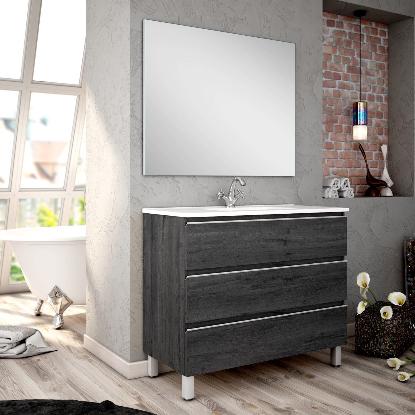 Mueble de baño Madison Top 3 cajones Ebony patas a suelo