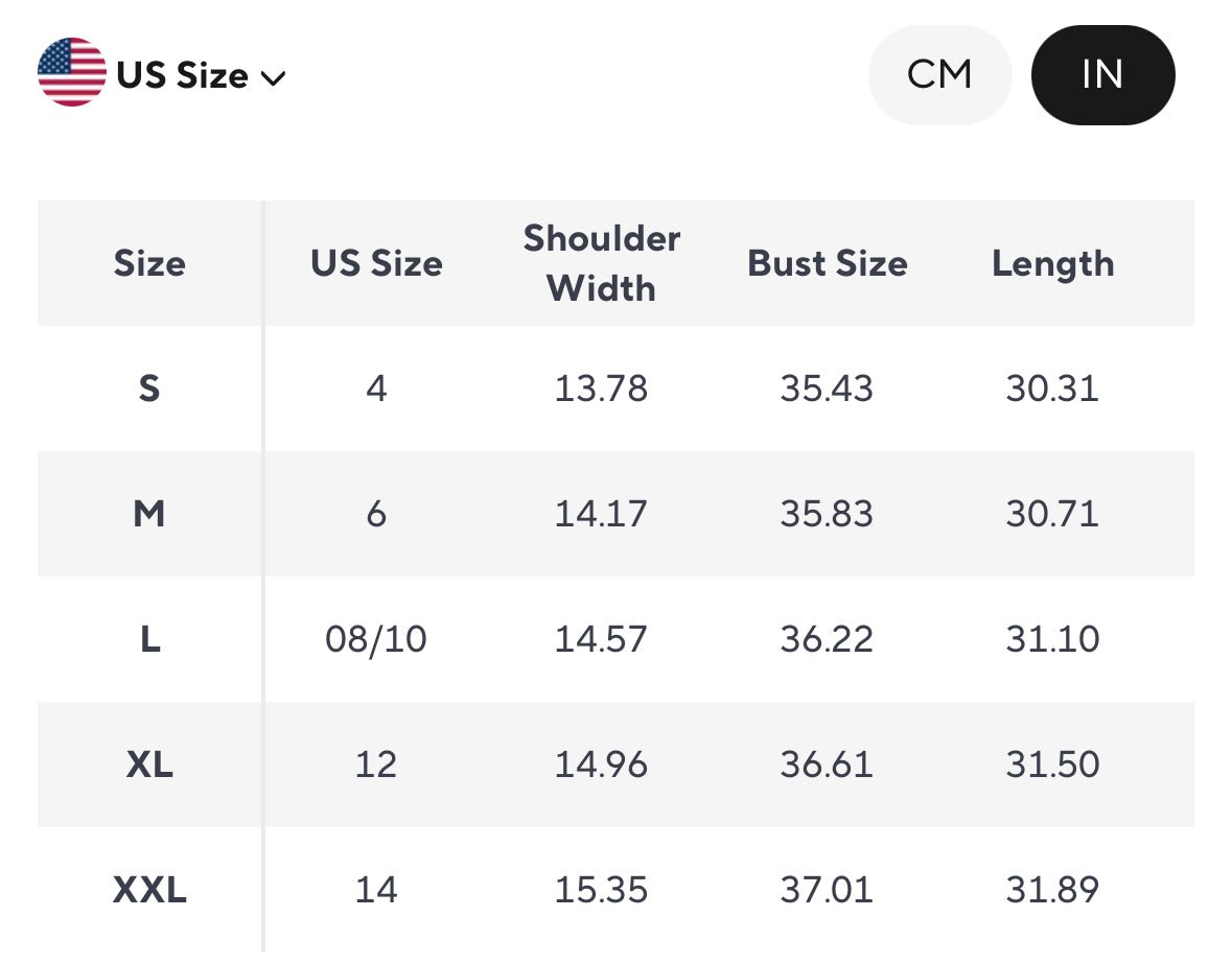 Sizing chart for a floral brocade long jacket, displaying shoulder, bust, and length measurements in inches by size.