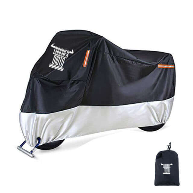 Funda para moto impermeable negra y plata con bolsa de almacenamiento
