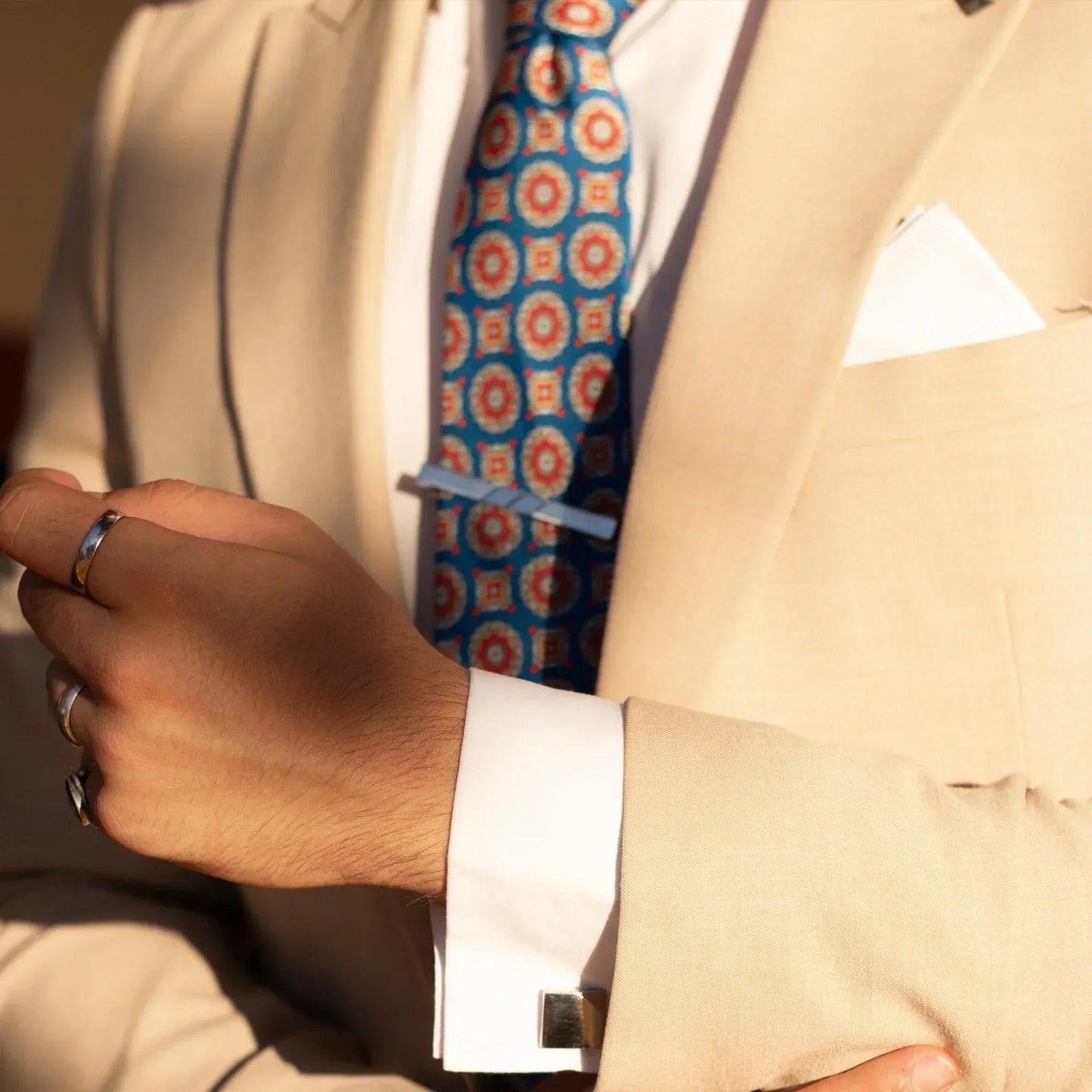 Furore · Corbata estilo italiano azul, roja y amarilla