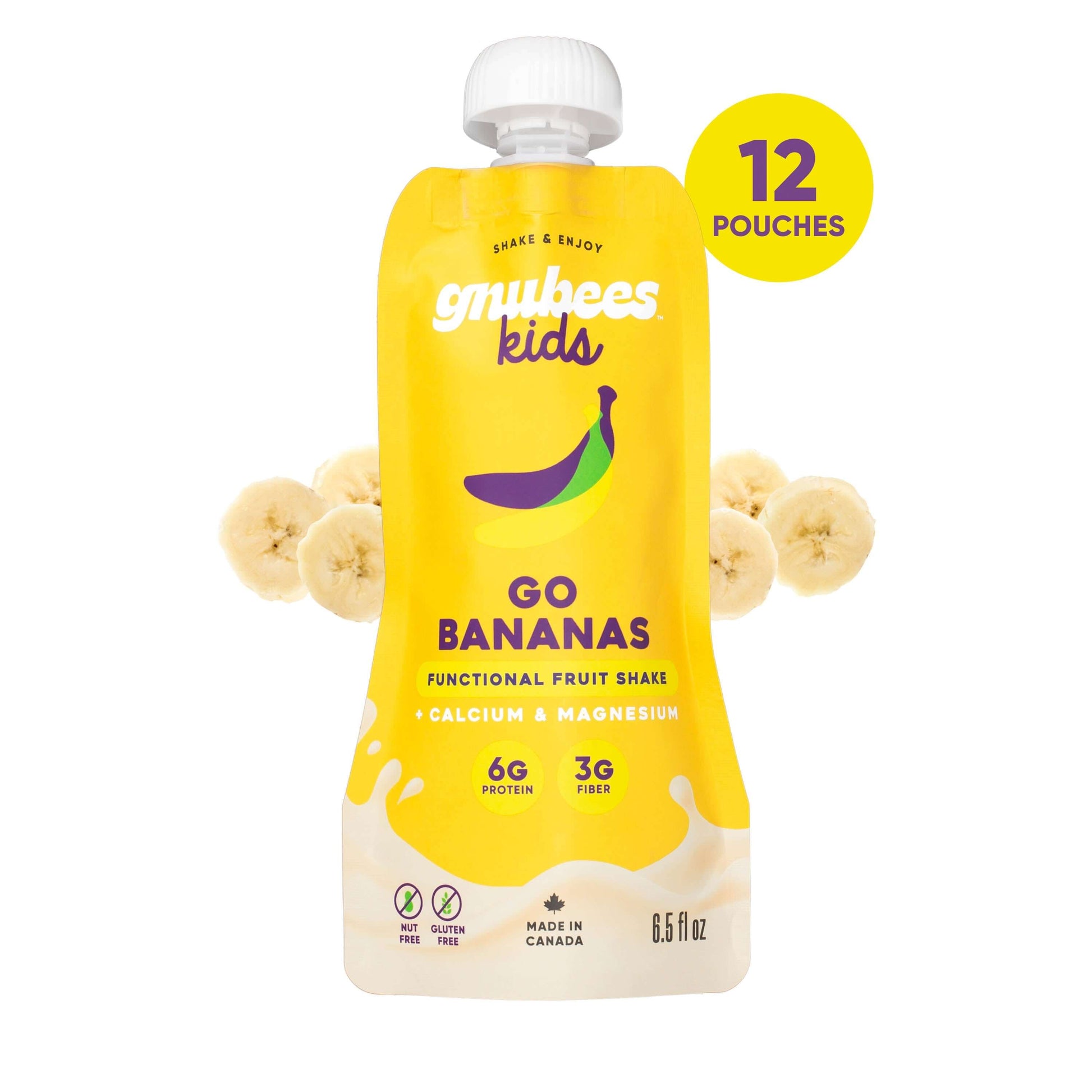 Delicious banana smoothie pouches - 12 pouches, a healthy fruit shake with calcium and magnesium for kids.