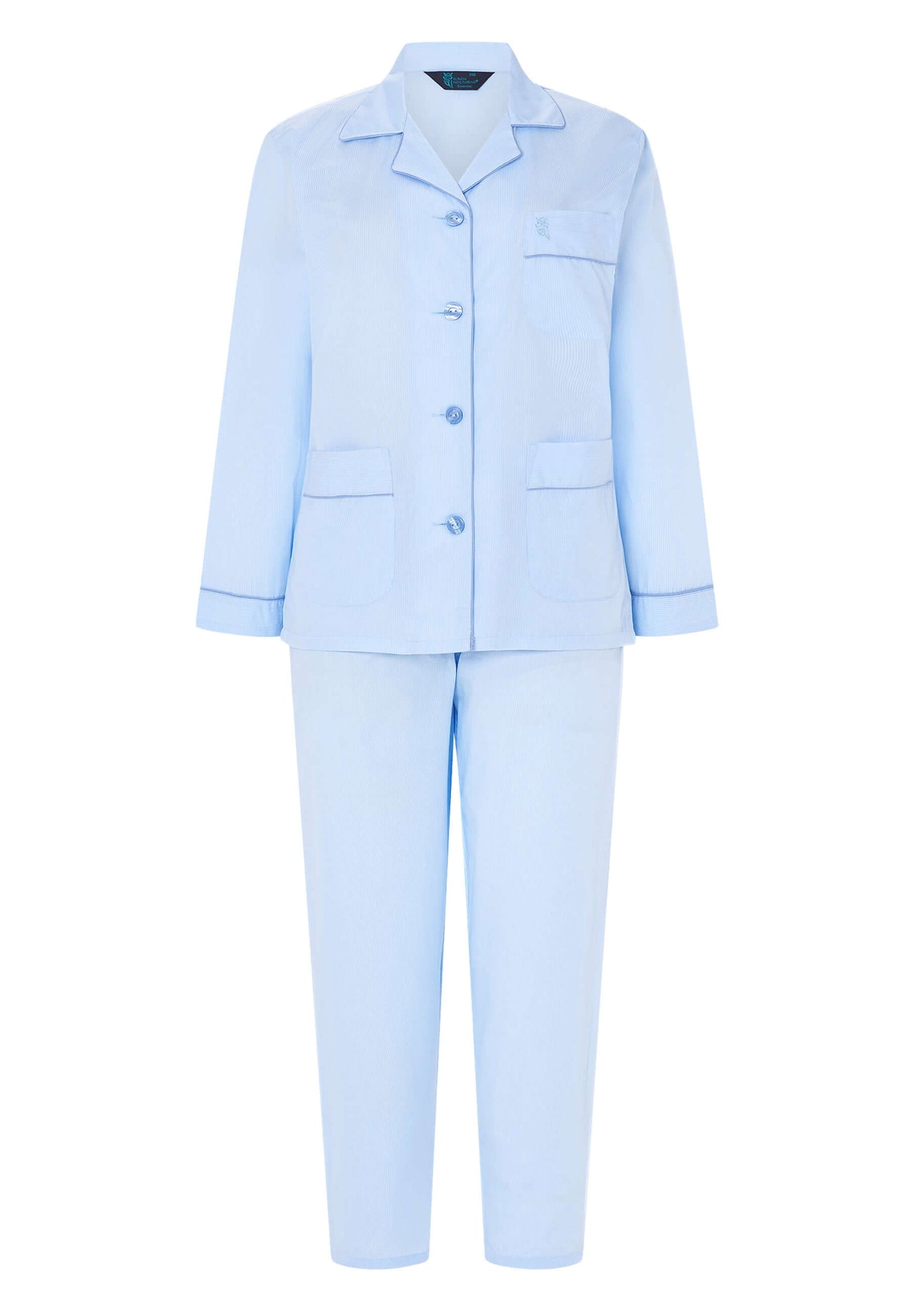 Pijama Mujer Largo Solapa Algodón Popelín Rayas - Azul 0201_30