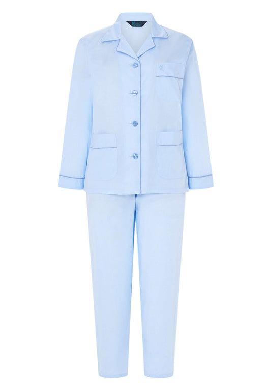 Pijama Mujer Largo Solapa Algodón Popelín Rayas - Azul 0201_30