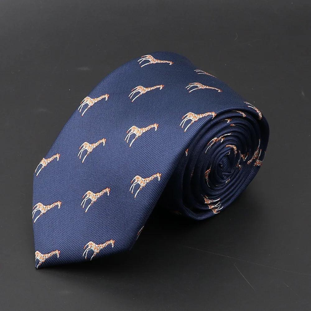 Jirafas · corbata azul con estampado de jirafa