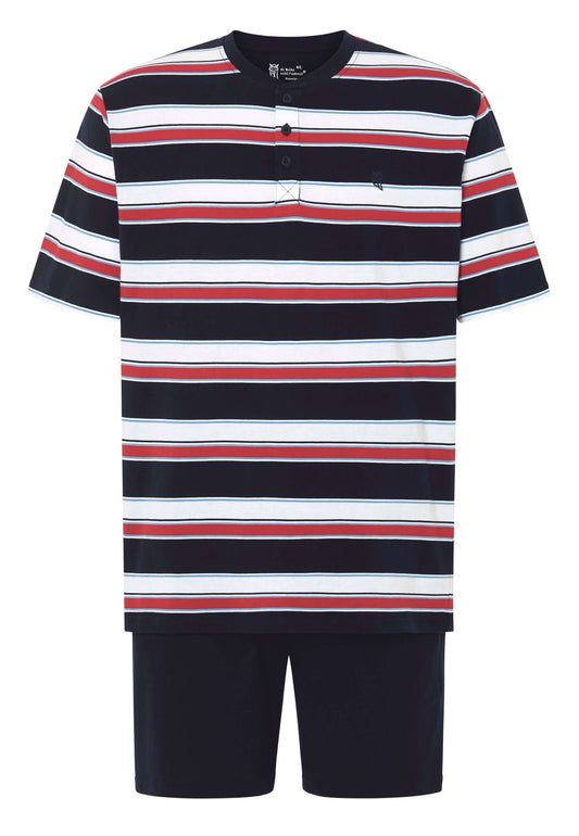 Pijama Hombre Verano Corto Tapeta Algodón Punto Rayas - Rojo 3034_94