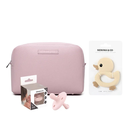kit Esencial neceser Rosa + chupete clásico + mordedor Nenina & Co