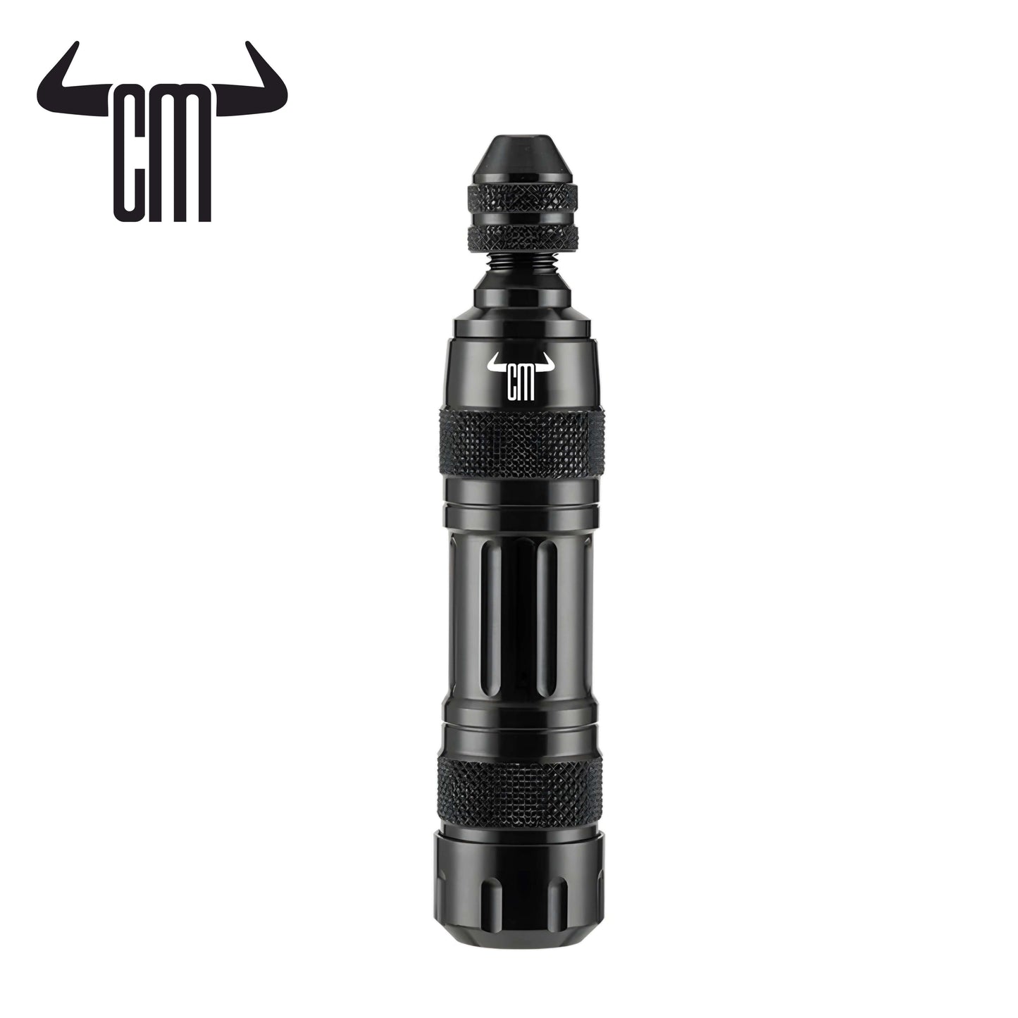 Herramienta completa de kit repara pinchazos portátil negro con logo CM y diseño compacto