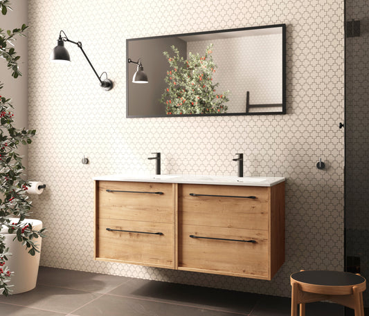 conjunto mueble de baño estilo industrial roble ostippo y negro mate