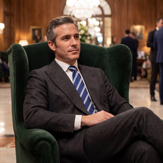 Londres · corbata azul con rayas blancas
