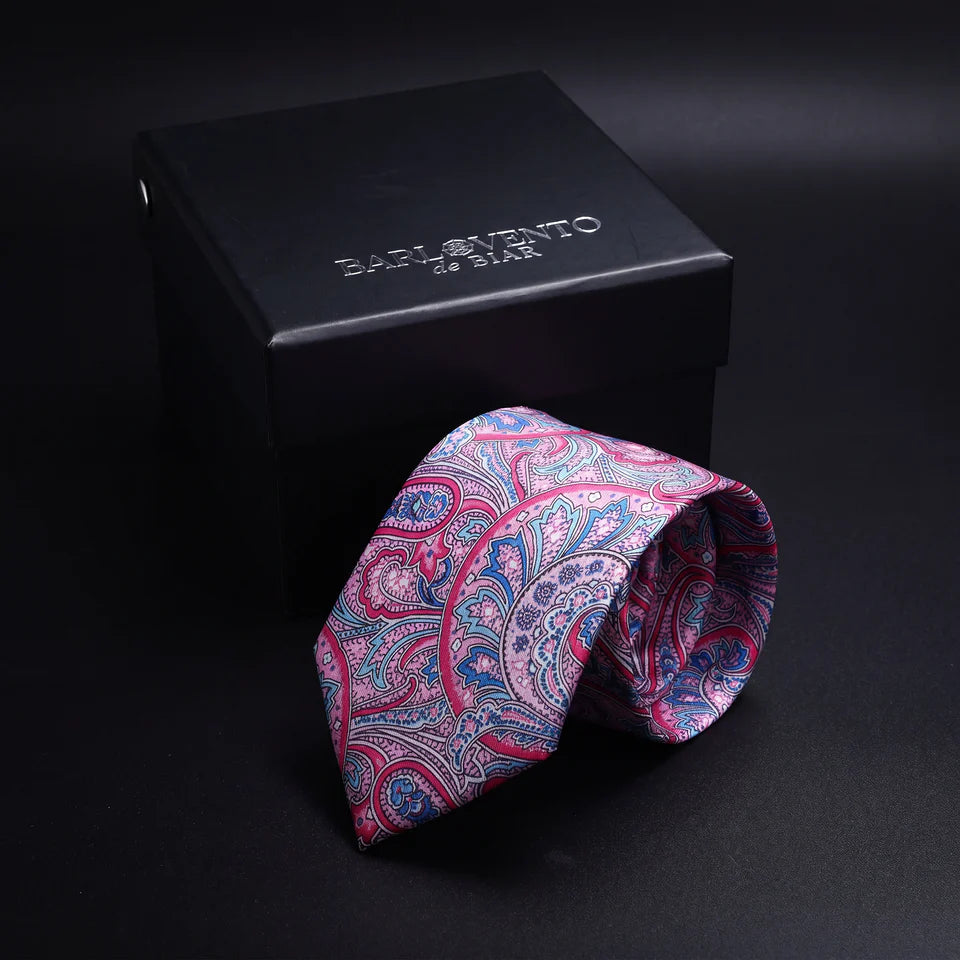 Lyon · corbata con estampado paisley rosa