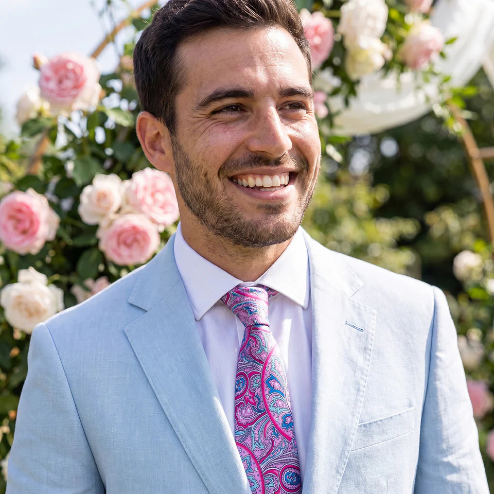 Lyon · corbata con estampado paisley rosa