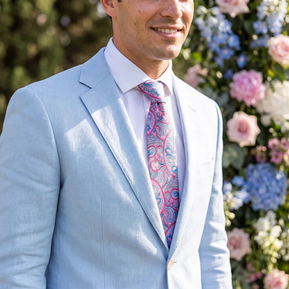 Lyon · corbata con estampado paisley rosa