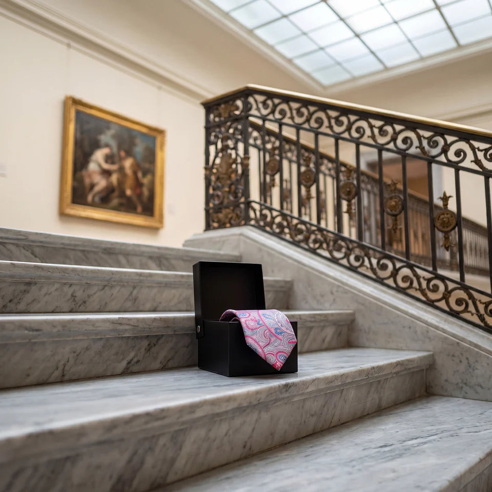Lyon · corbata con estampado paisley rosa