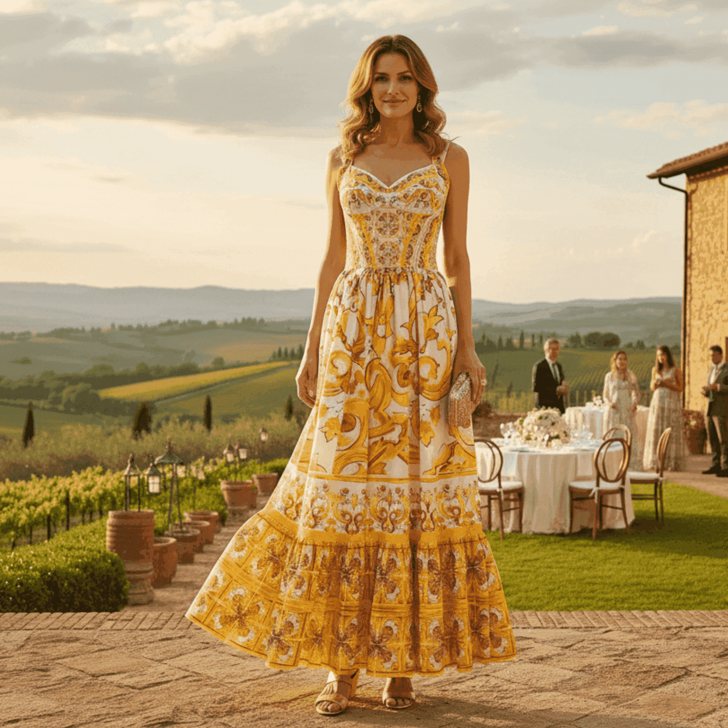 Yellow majolica print cotton maxi dress with smocked bodice – Ornare Living