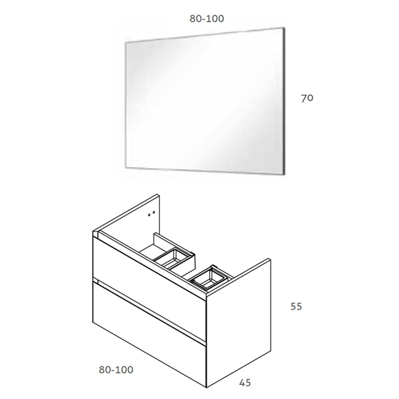 conjunto mueble baño lavabo y espejo moderno suspendido