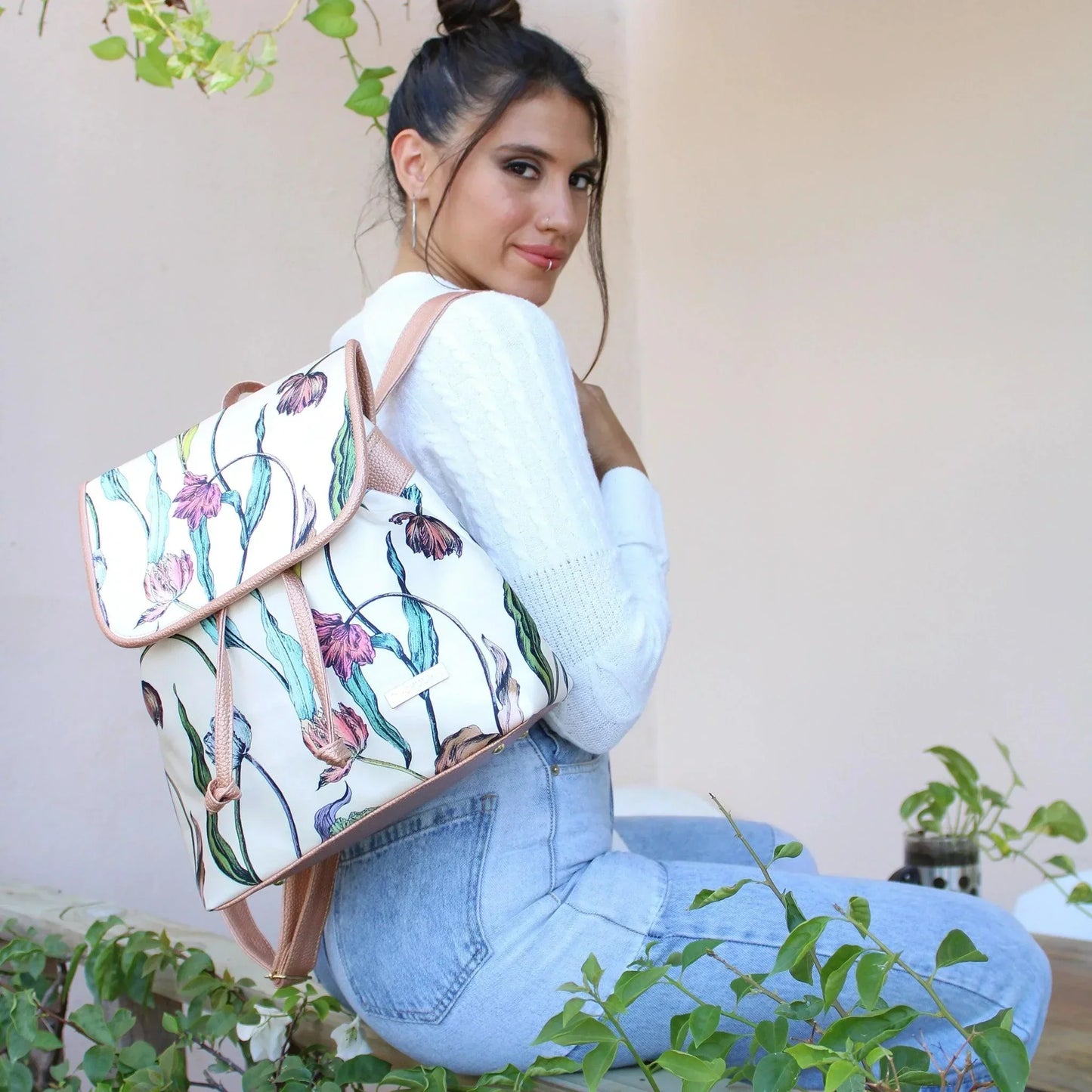 Mochila de Mujer grande BagPack Celine Flores Peonia | CHULA Tulum