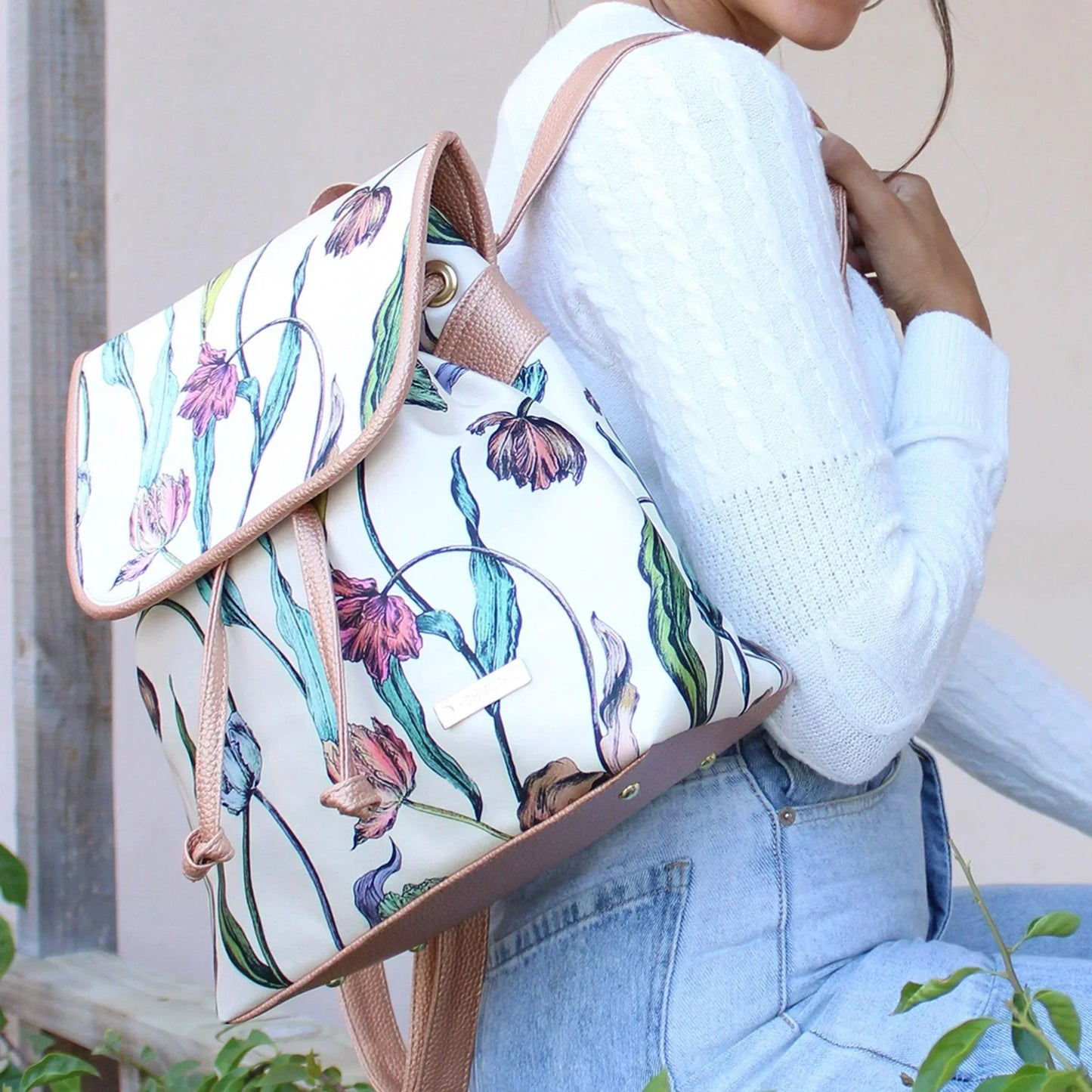 Mochila de Mujer grande BagPack Celine Flores Peonia | CHULA Tulum