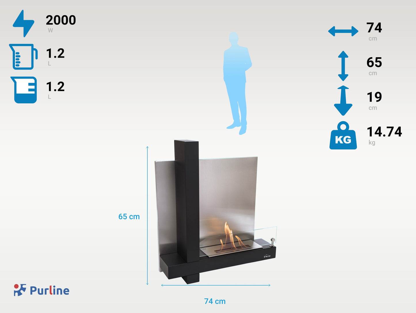 Chimenea de etanol mural en acero inoxidable negro