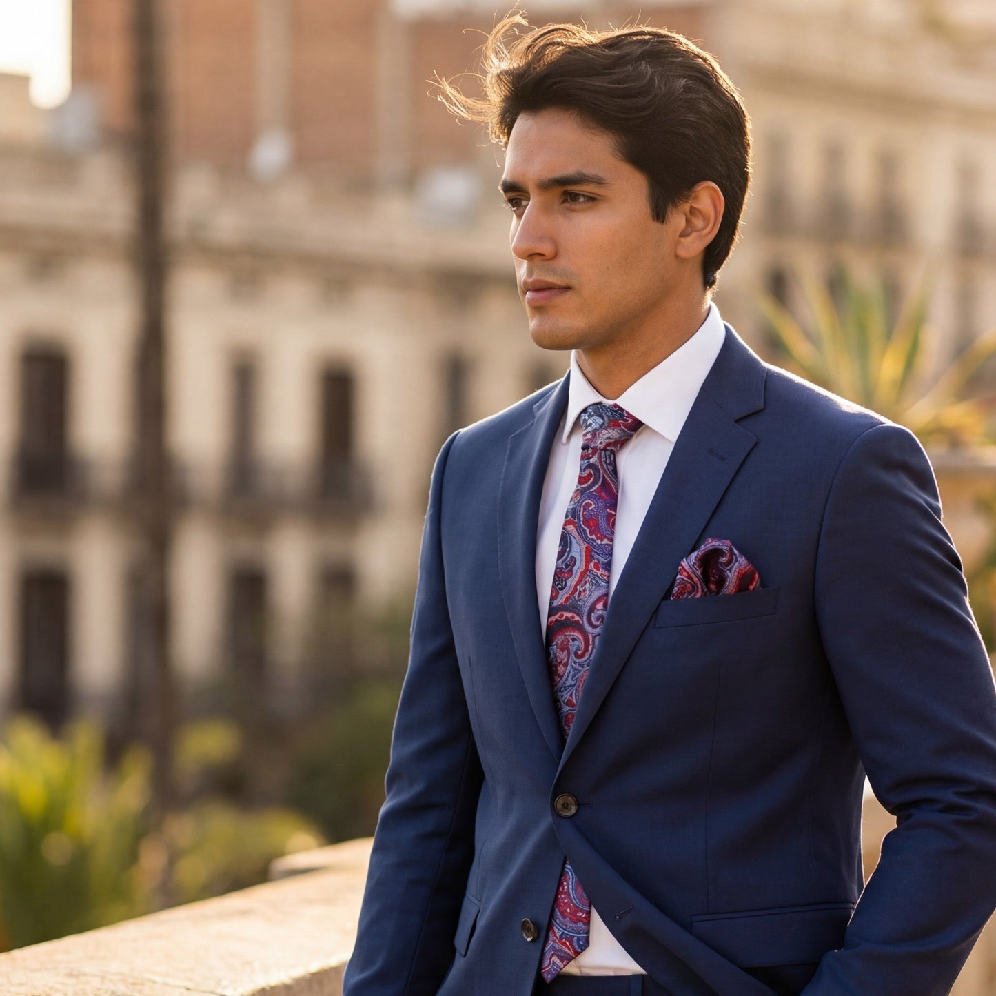 Otoño · conjunto de corbata floral con pañuelo, gemelos y pasador