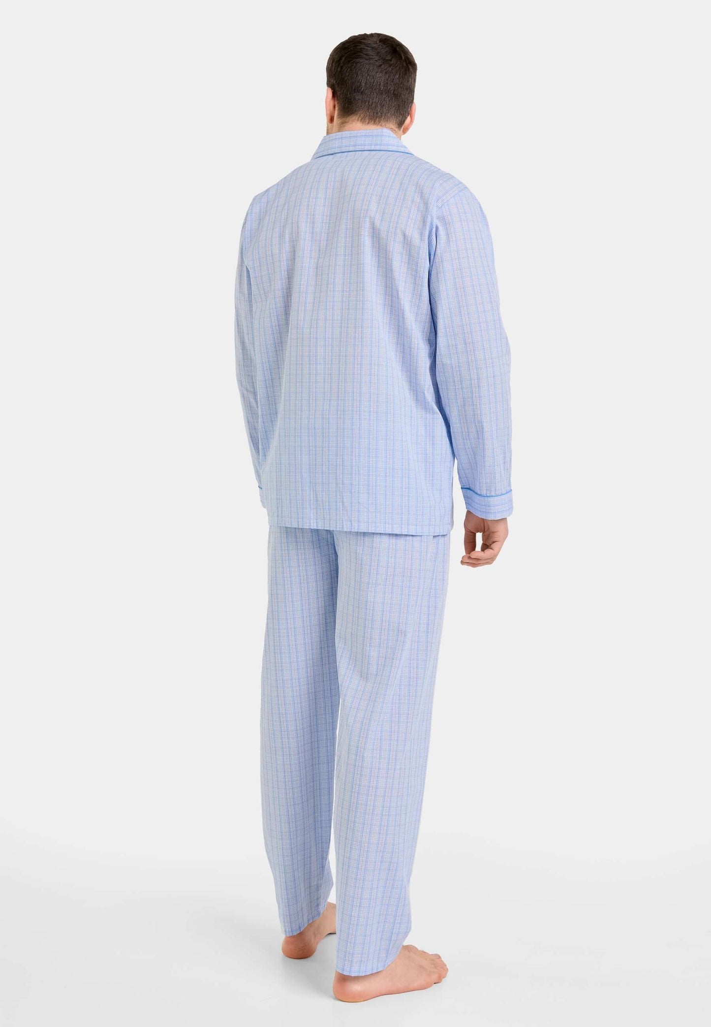 Pijama Hombre Largo Solapa Popelín Cuadros - Azul 1526_30