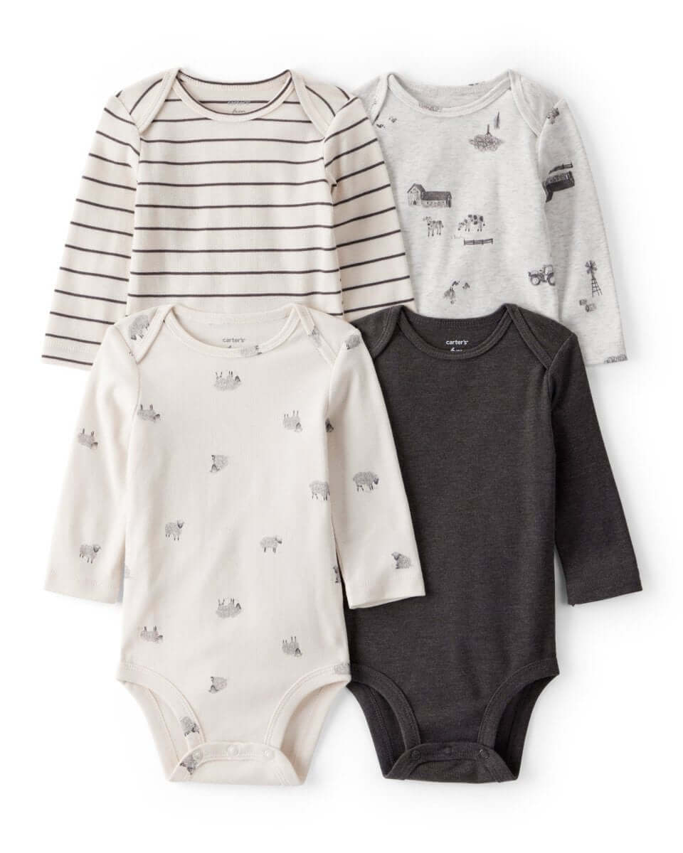 Pack 4 bodies de manga larga con estampados de granja