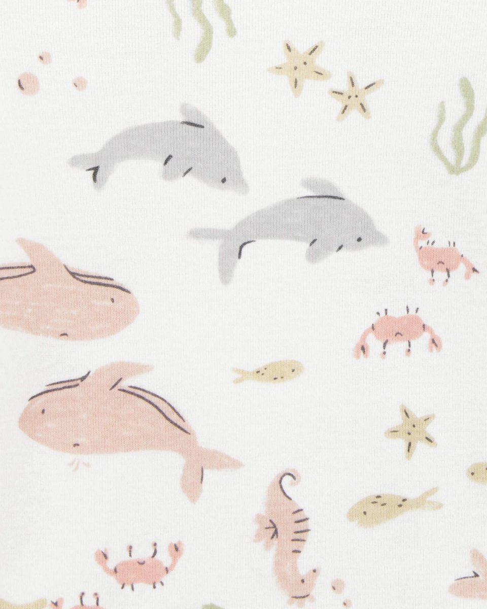 Pack de cuatro bodies de manga larga con estampado acuático, lunares y caballito de mar