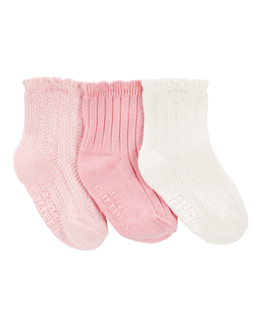 Pack tres pares calcetines punto calado rosas