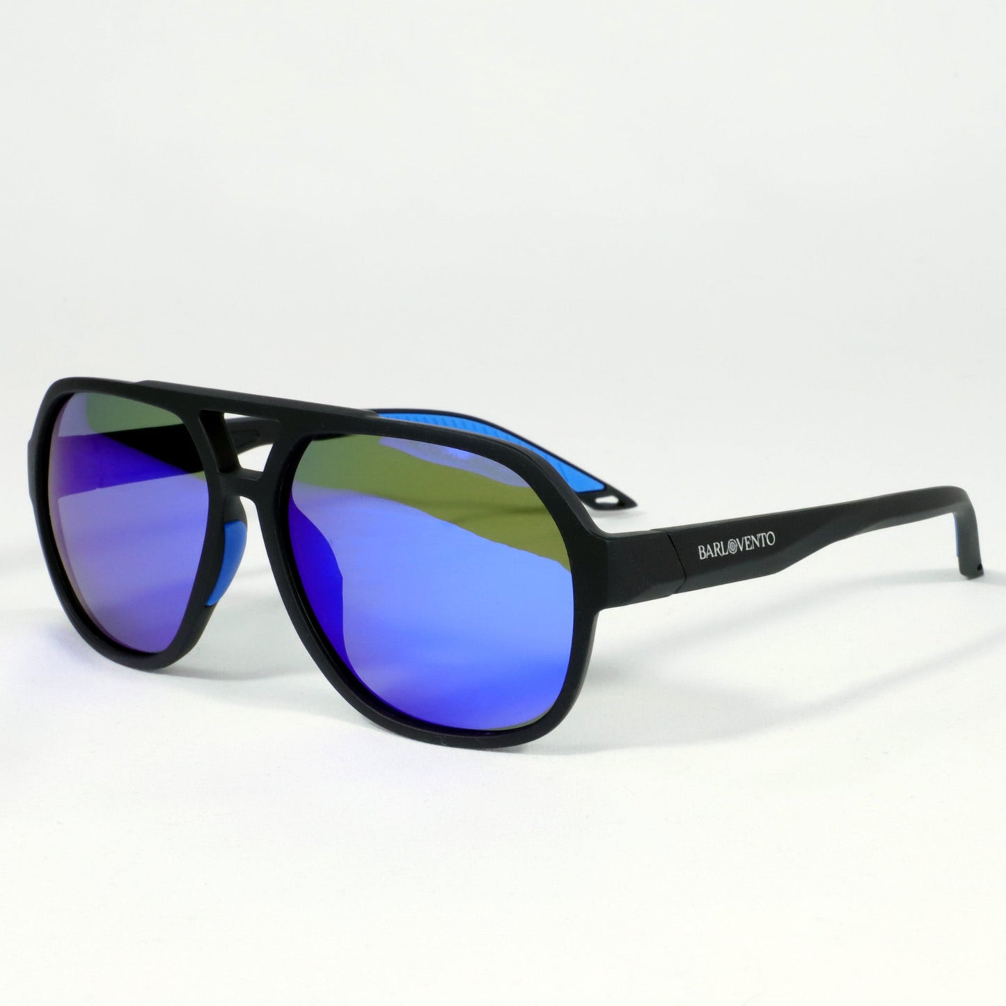 Papagayo · gafas de sol de goma negra con lentes de espejo azul UV400