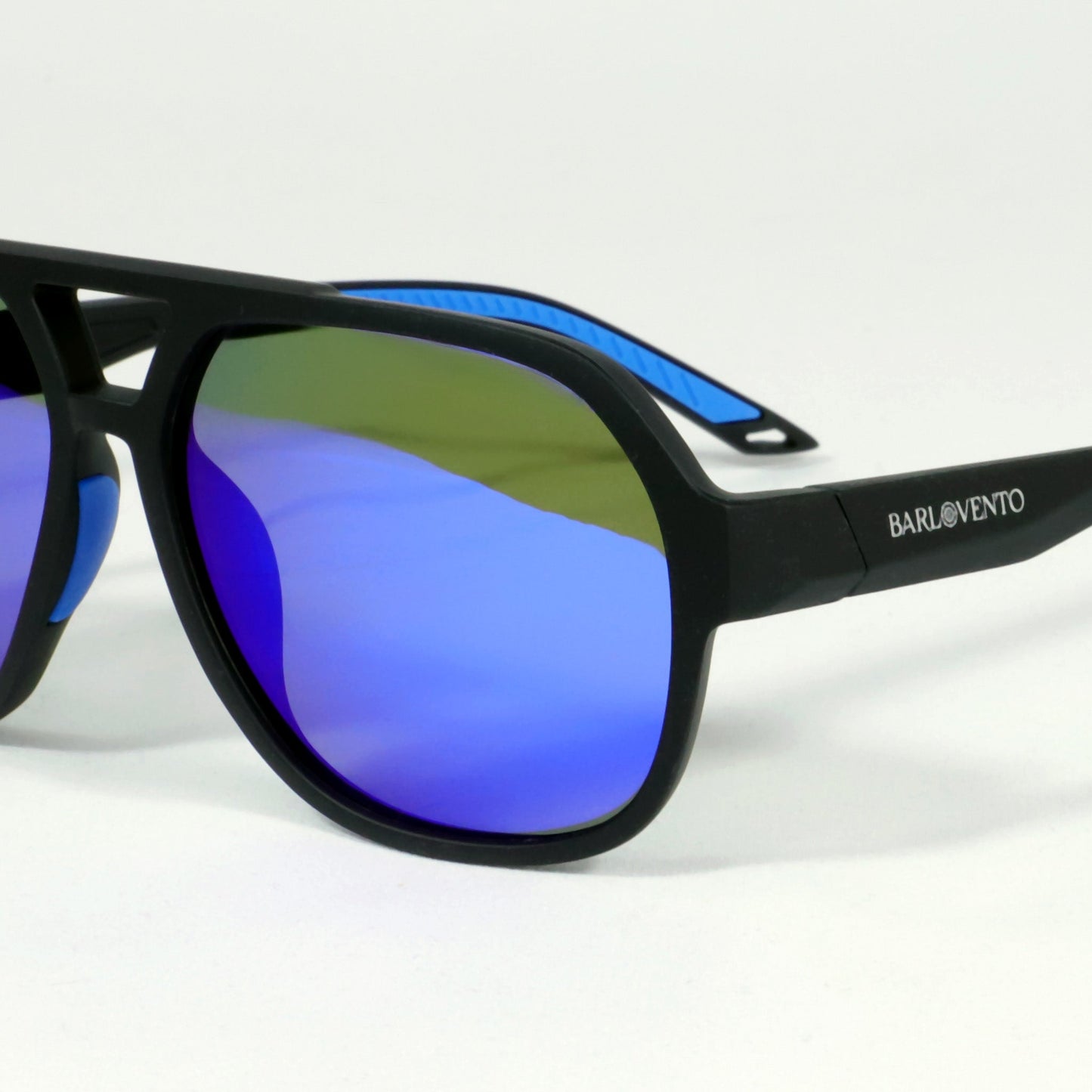 Papagayo · gafas de sol de goma negra con lentes de espejo azul UV400