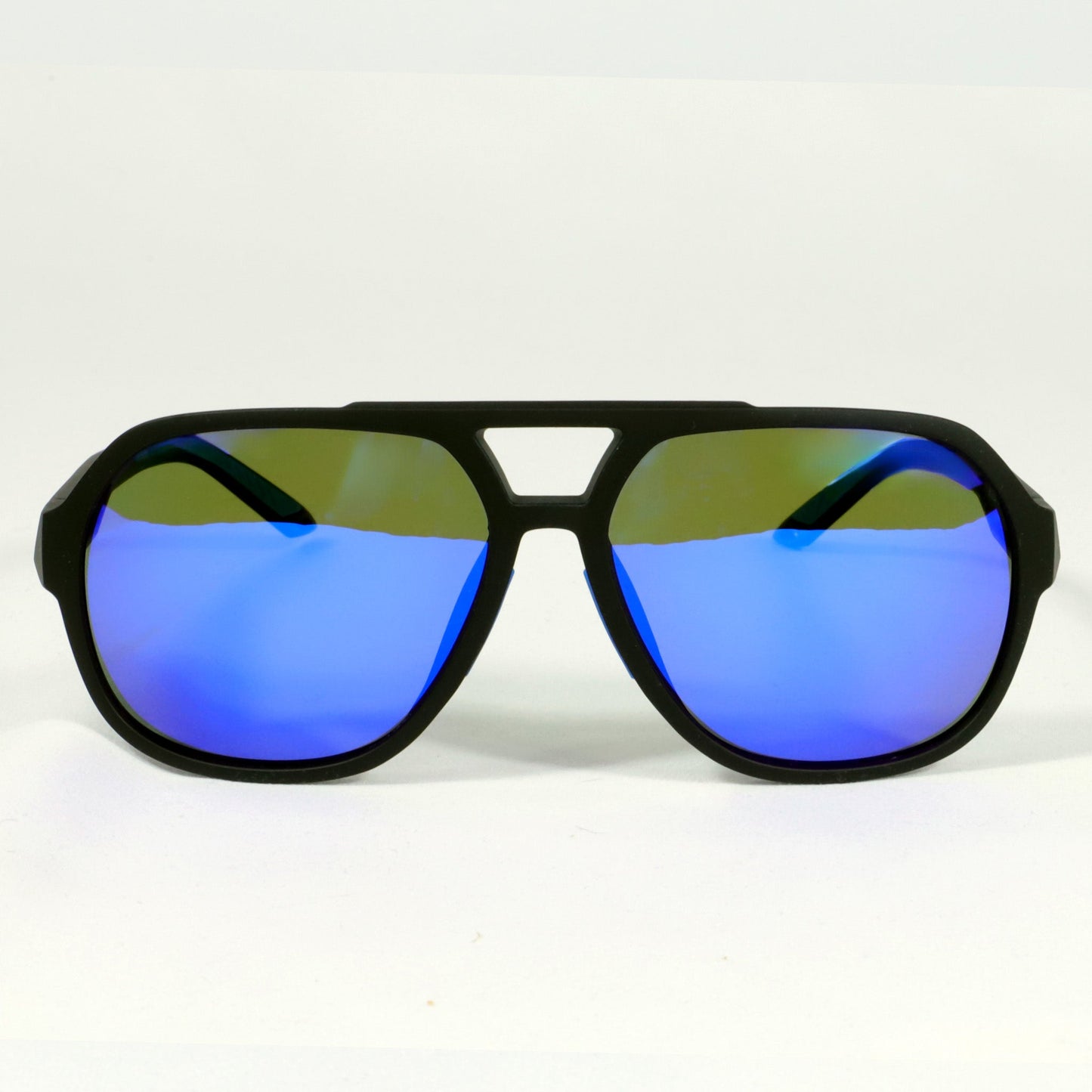 Papagayo · gafas de sol de goma negra con lentes de espejo azul UV400